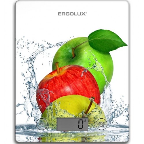 Весы кухонные до 5 кг., 195х142мм., белые, яблоки ERGOLUX ELX-SK02-C01